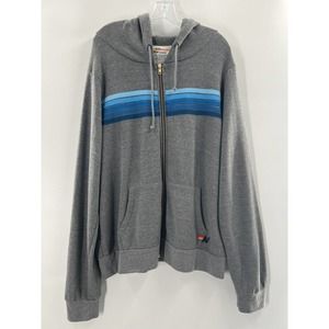 Aviator Nation Men's Long Sleeve Zip Up Gray Hoodie Gray Blue Stripe Size XXL